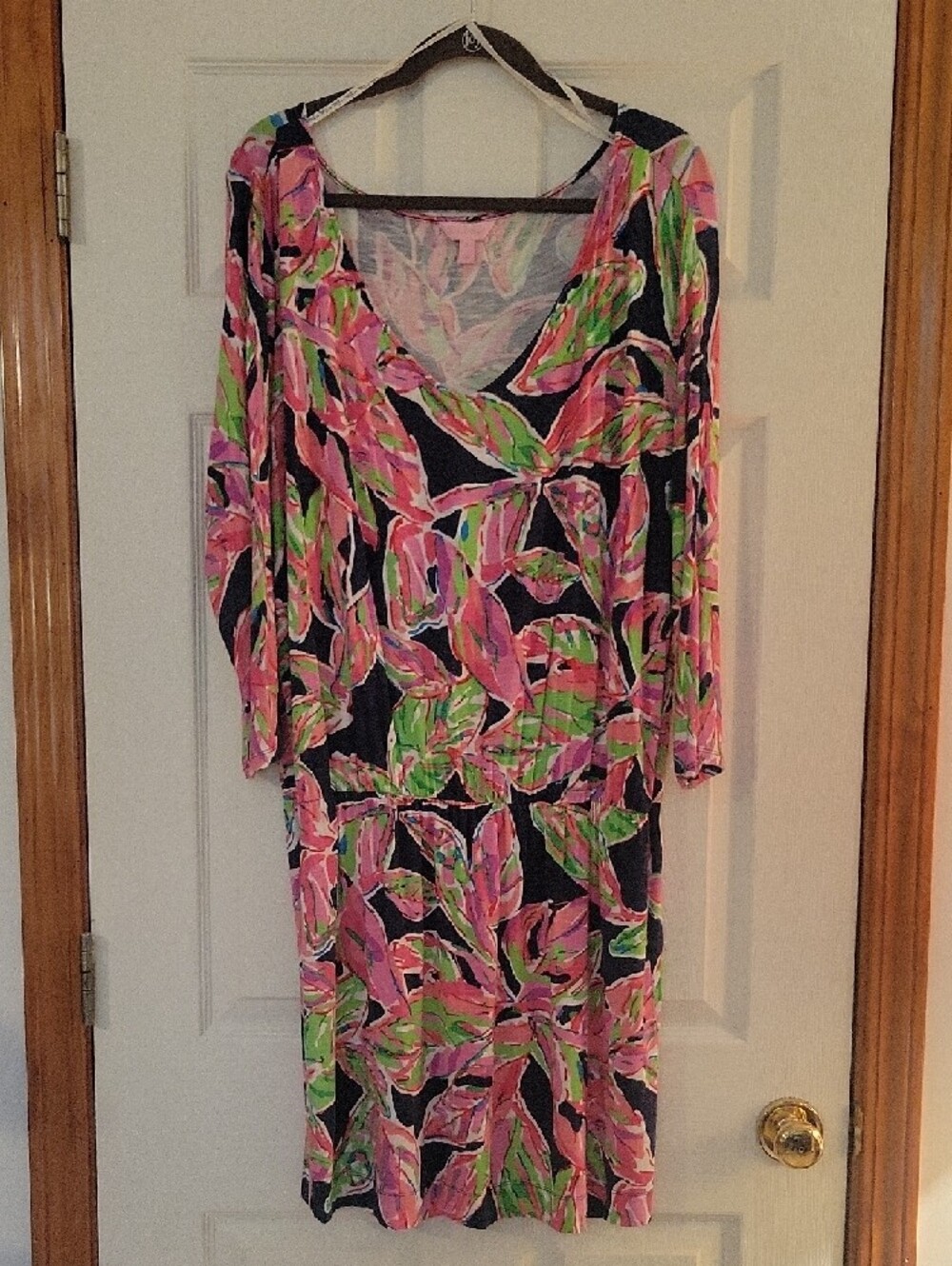 Lilly Pulitzer Navy Midi Dress with Pink & Green Floral Print